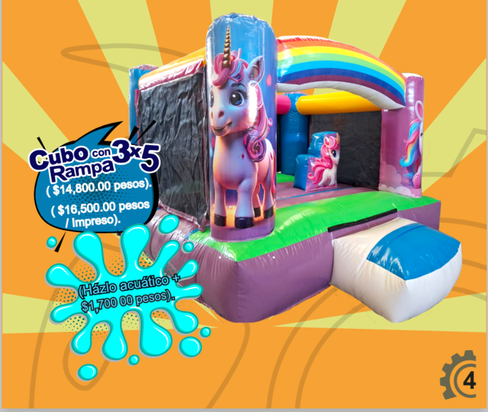 Brincolín Convencional Cubo con Rampa 3x5 - Brincolin Convencional MexBull