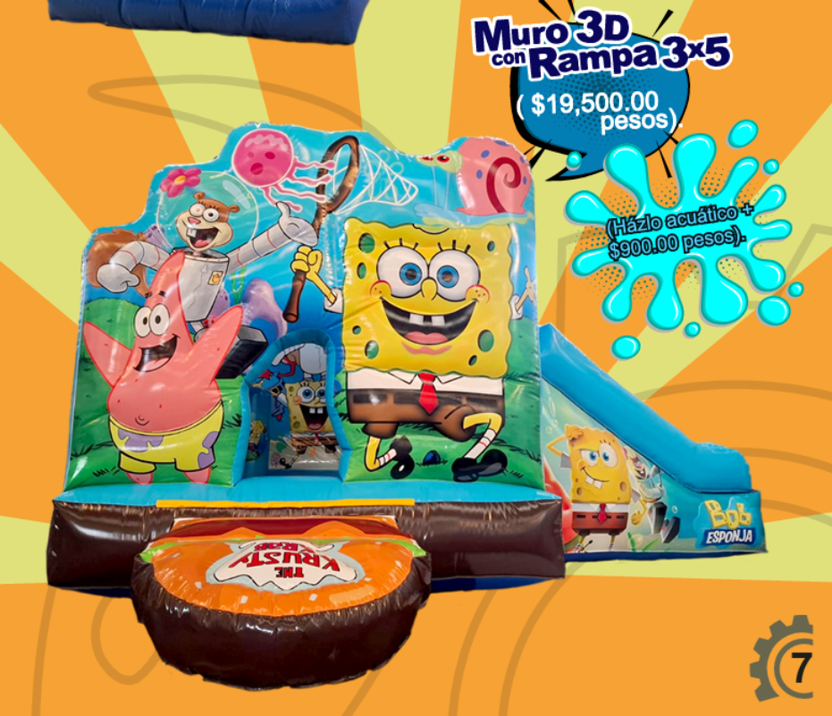 Brincolín Convencional Muro 3D con Rampa 3x5 - Brincolin Convencional MexBull