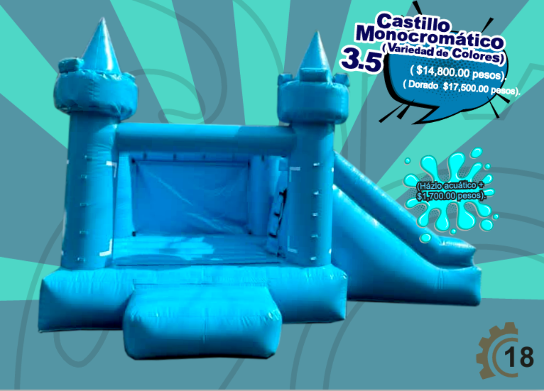 Brincolín Castillo Monocromático 3.5x3.5 (Variedad de Colores) - Brincolin Monocromatico MexBull
